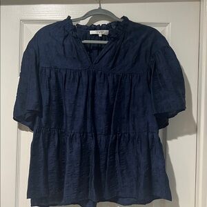 Navy Blue Ruffled Blouse